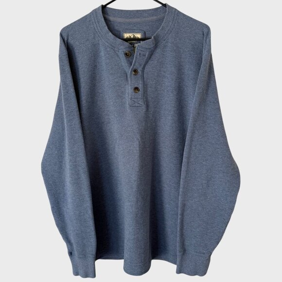 Eddie Bauer Waffle-Knit Henley Shirt Blue Men's Large Tall Long-Sleeve Thermal - Picture 1 of 10